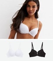 New Look 2 Pack Black and White Mesh Lace Trim Push Up Bras